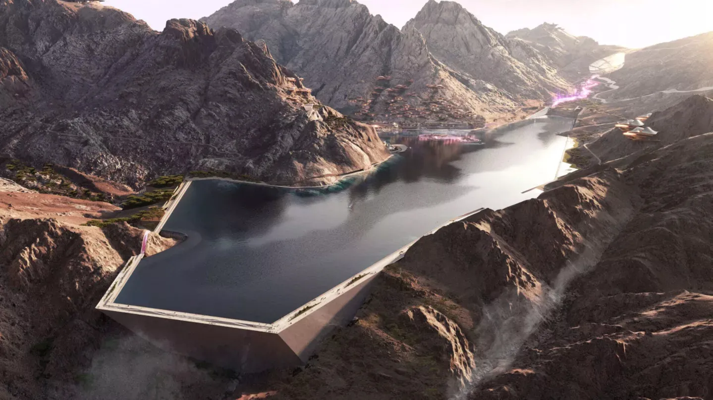 An artist’s impression from a June 2023 Neom press release on Trojena that highlighted a planned lake.