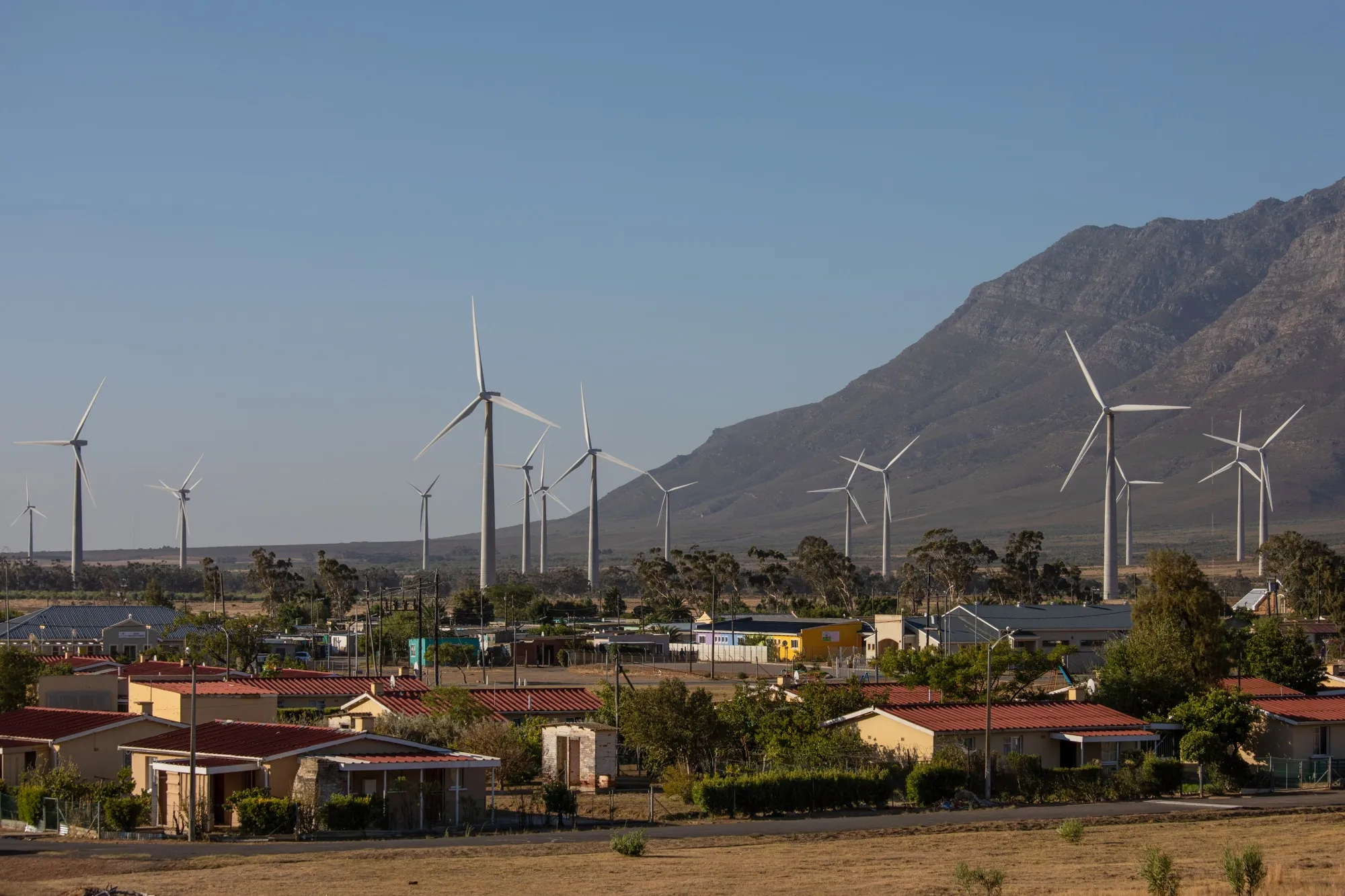 Wind turbines operate at the Gouda wind power facility in South Africa.