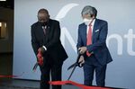 Cyril Ramaphosa, left,&nbsp; and Patrick Soon-Shiong during the launch of NantSA&nbsp;vaccine manufacturing campus in&nbsp;Cape Town, on Jan. 19.
