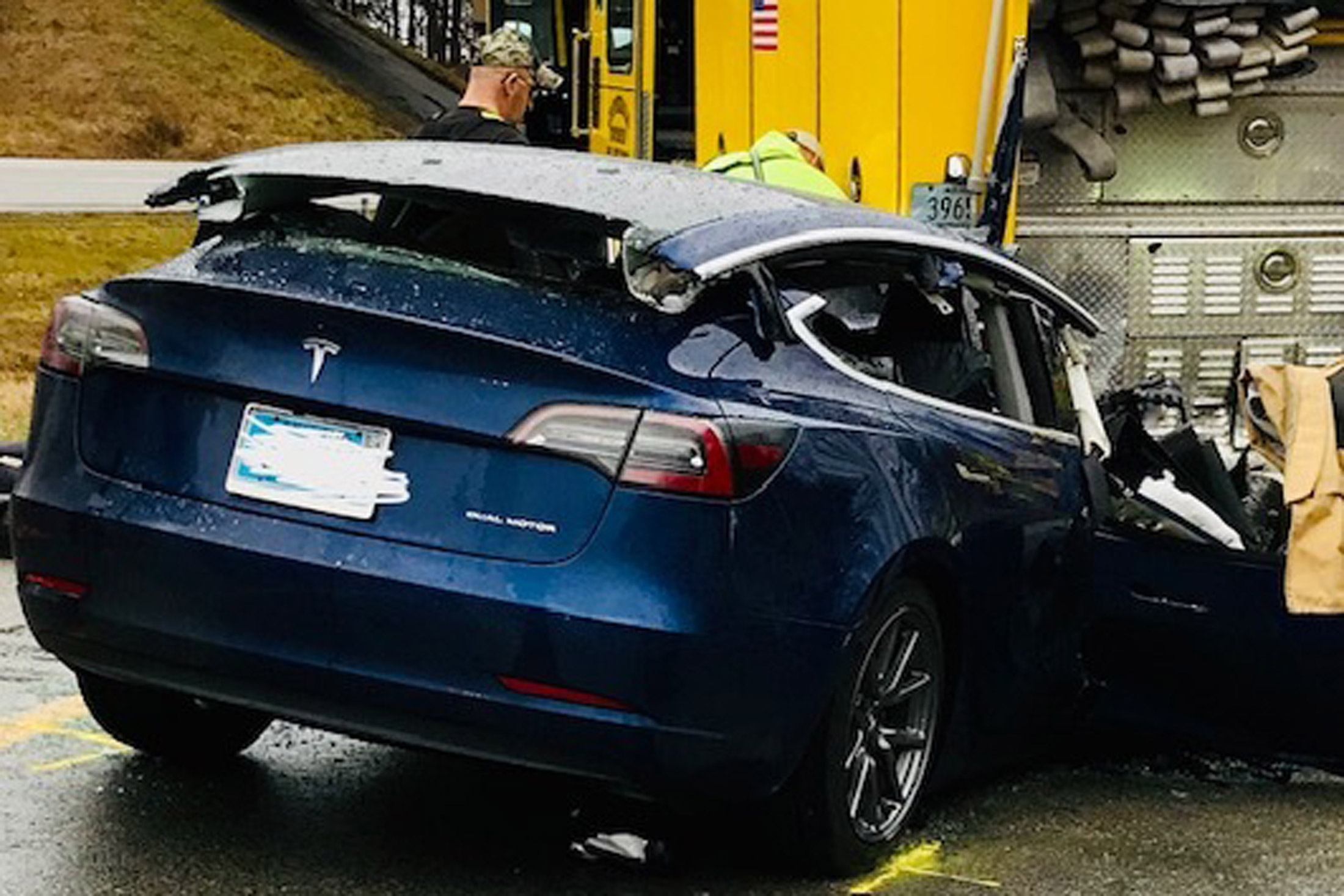 A Tesla crashed into a stopped firetruck on I-70 in Putnam County, Indiana, in December 2019.