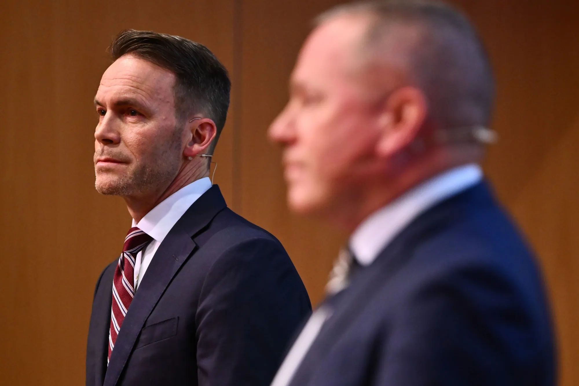 Norges Bank Investment Management deputy CEO Trond Grande, left, and CEO Nicolai Tangen in January.