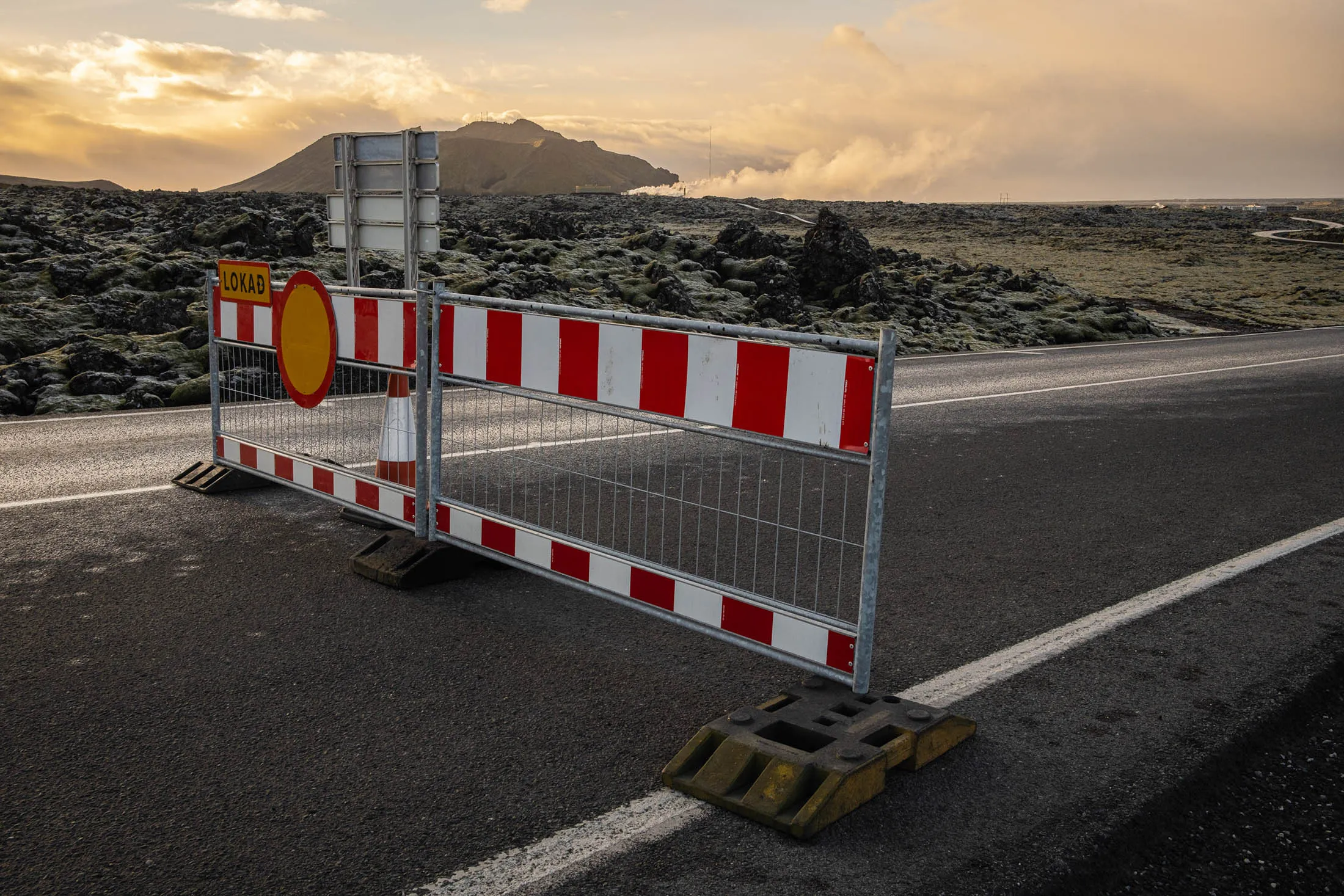 The closed access road to Blue Lagoon due to possible volcanic eruption in Grindavik, Iceland, on Nov. 10.