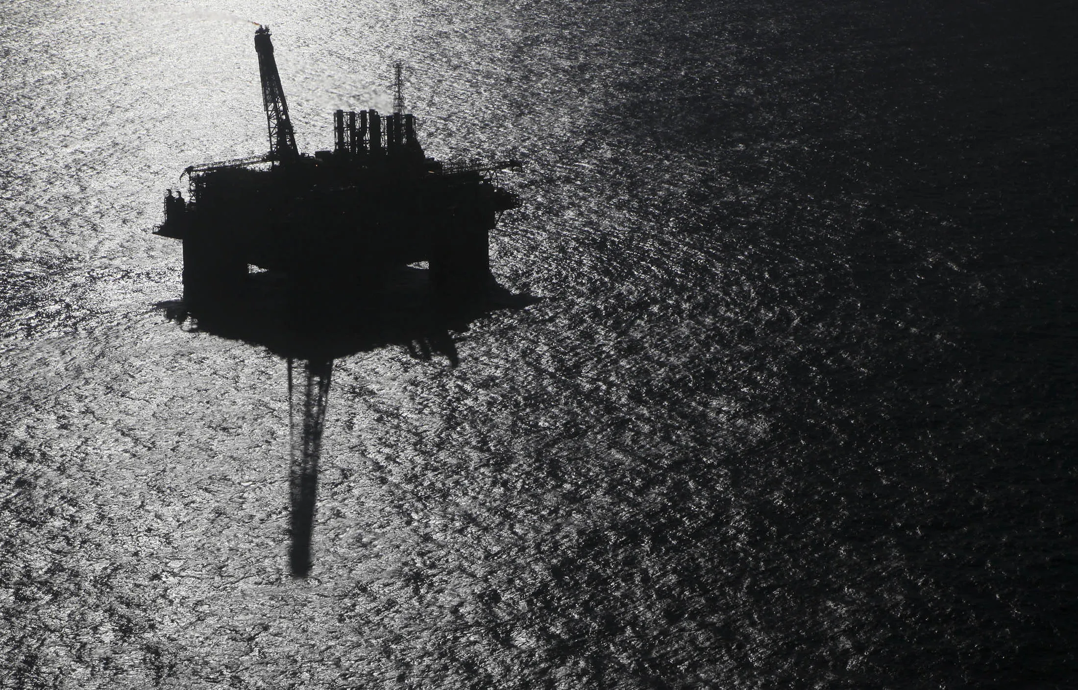 An oil platform stands in deep water off the Brazilian coast.
