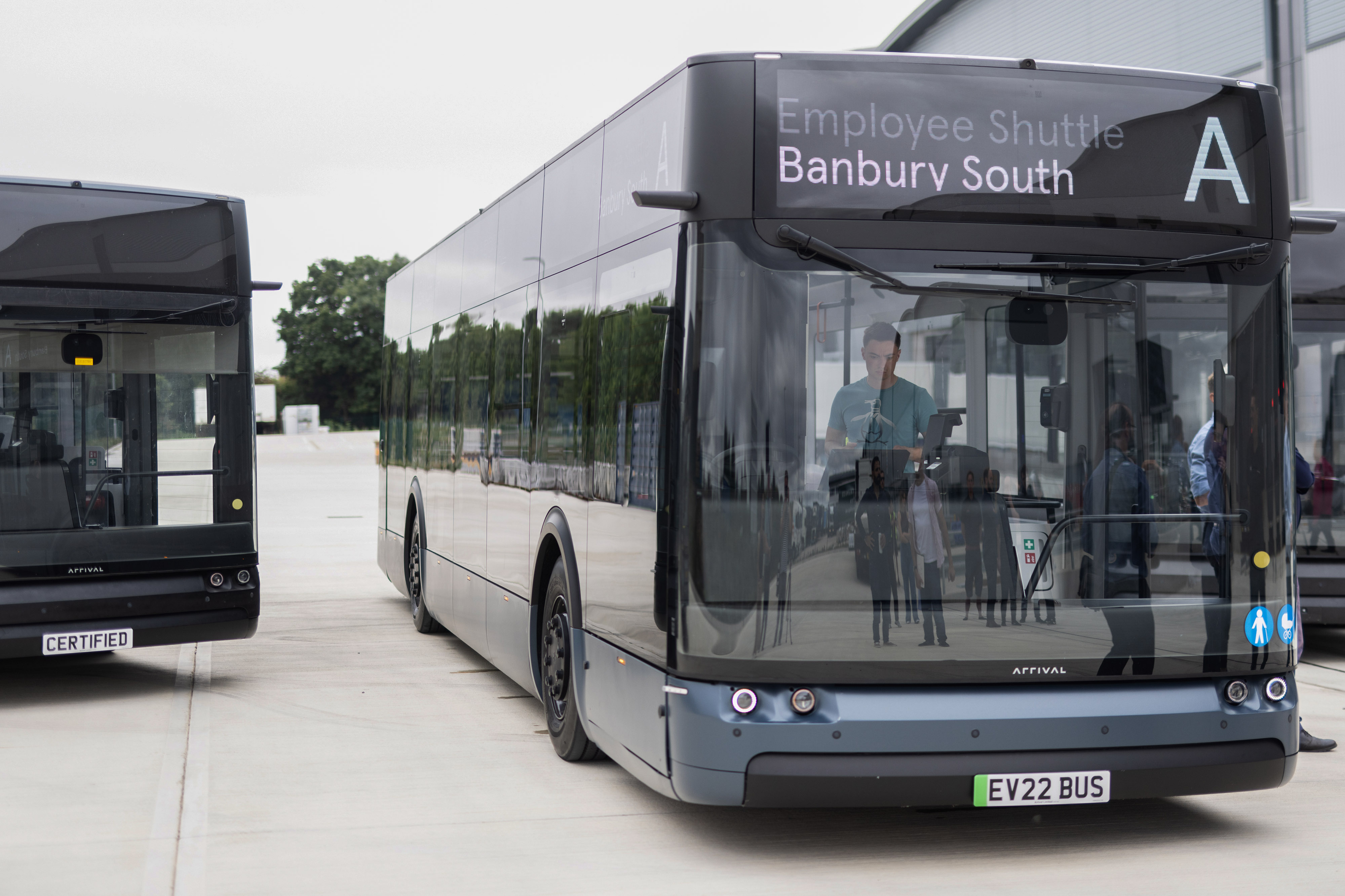 A prototype electric bus at Arrival’s research and development facility in Banbury, northwest of London, on Aug. 23.