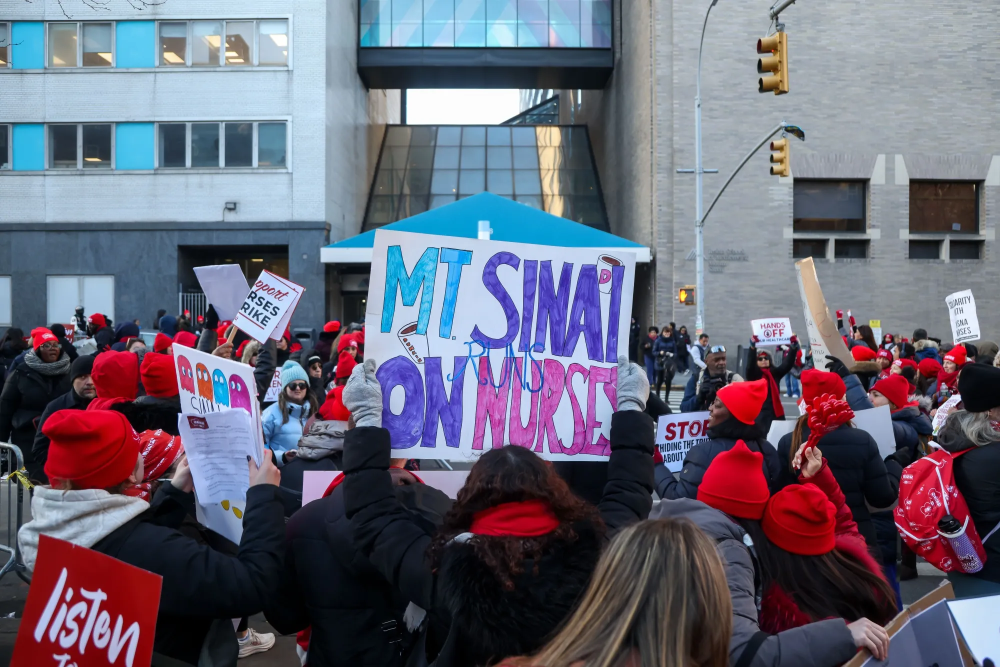 Nurses and supporters picket during a strike at Mount Sinai Hospital in New York on Jan. 12.