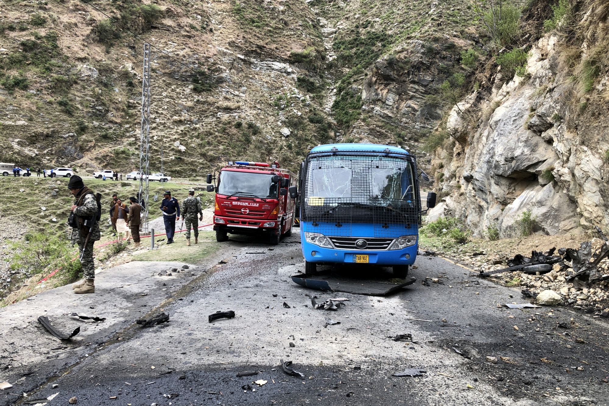 The site of a suicide attack in the Shangla district of Khyber Pakhtunkhwa province on March 26.