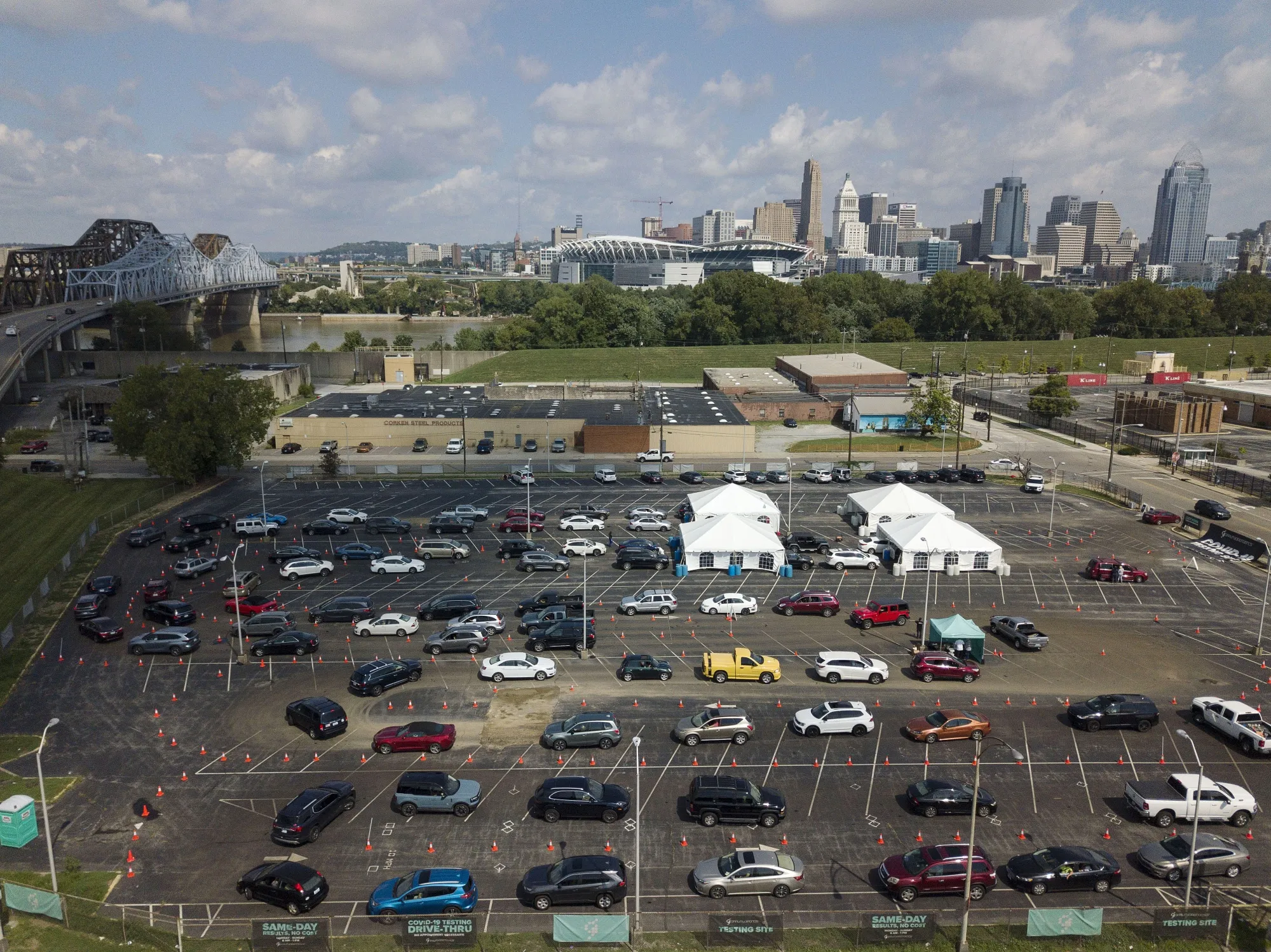 A drive-through&nbsp;Covid-19 testing site in Covington, Kentucky, on Sept. 8.