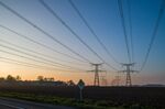 Electricity pylons and power lines&nbsp;in Normandy, France