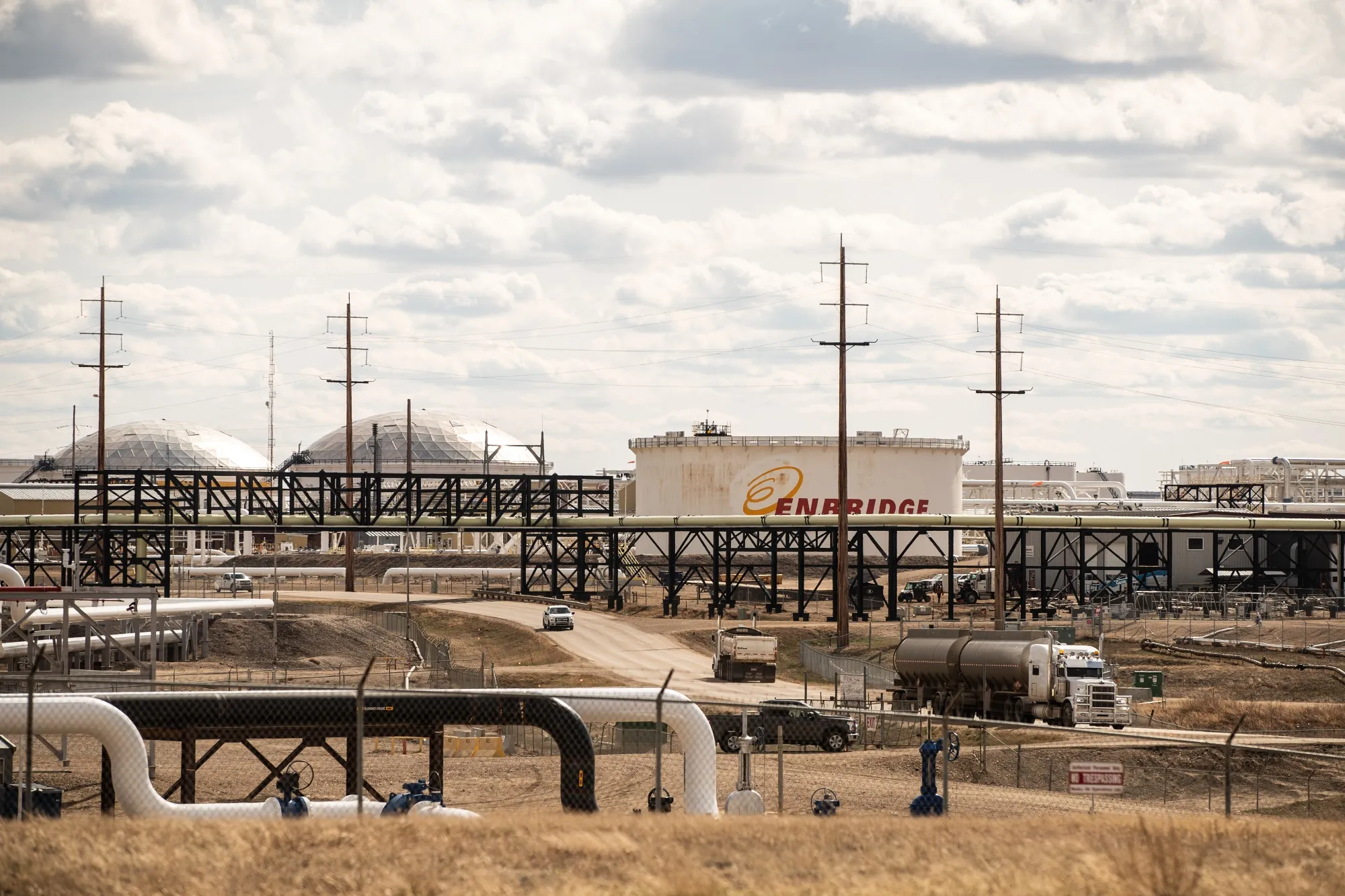 Enbridge storage tanks and pipelines in Hardisty, Alberta, Canada.