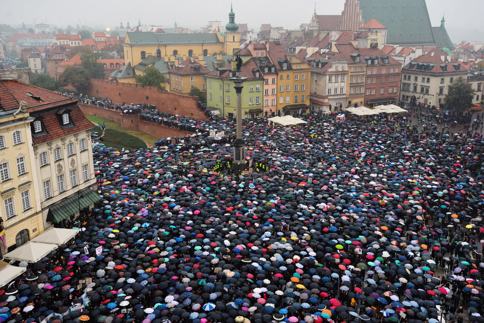 Polish women protest in the 'Women strike' campaign against a proposed near-total abortion ban in Poland on Oct. 3, 2016 in Warsaw, Poland.
