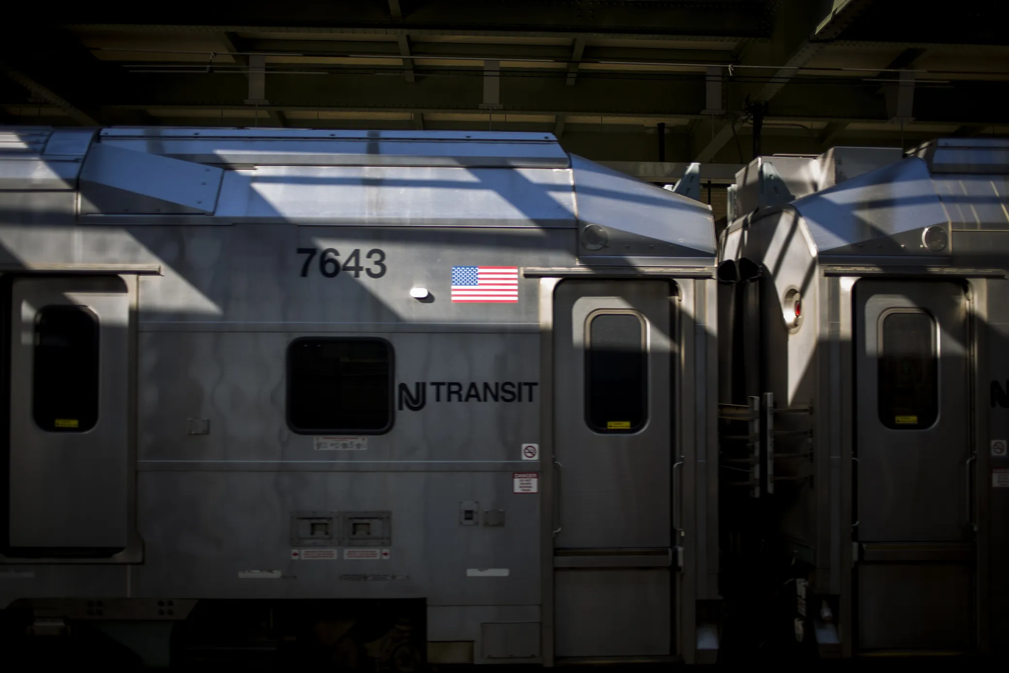 A New Jersey Transit train arrives at Pennsylvania Station in Newark, New Jersey.