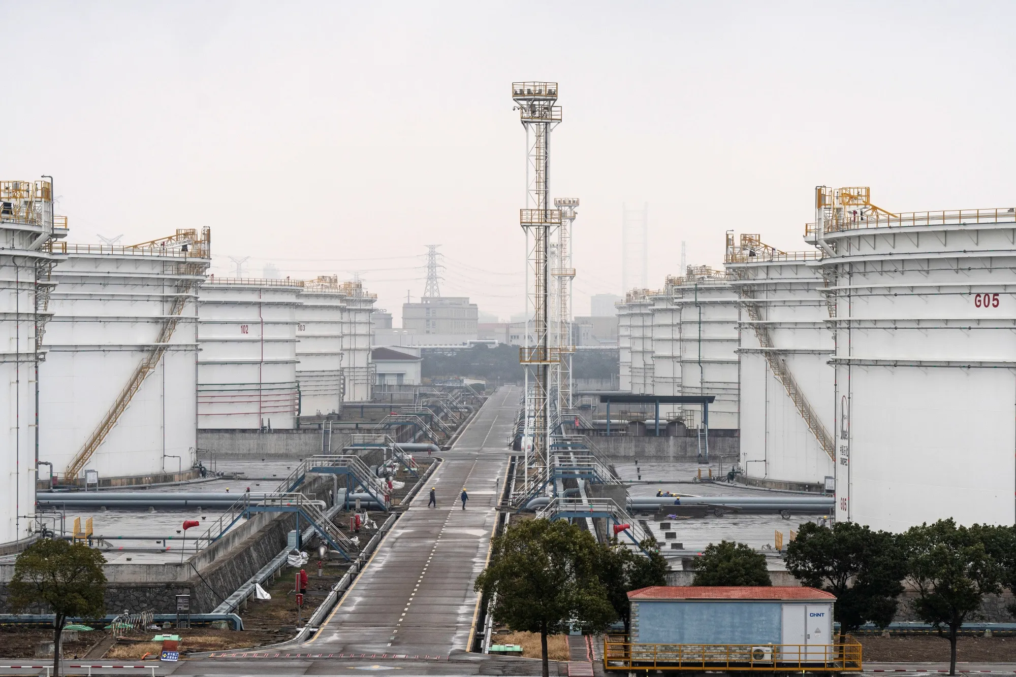 Oil storage tanks at a China Petroleum & Chemical Corp. (Sinopec) facility near Ningbo, China.