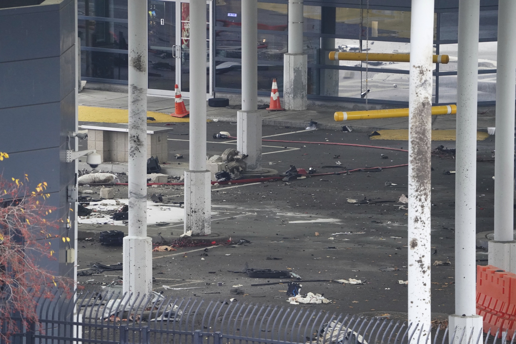 Debris is scattered about inside the customs plaza at the Rainbow Bridge border crossing on Nov. 22.Photographer: Derek Gee/The Buffalo News/AP