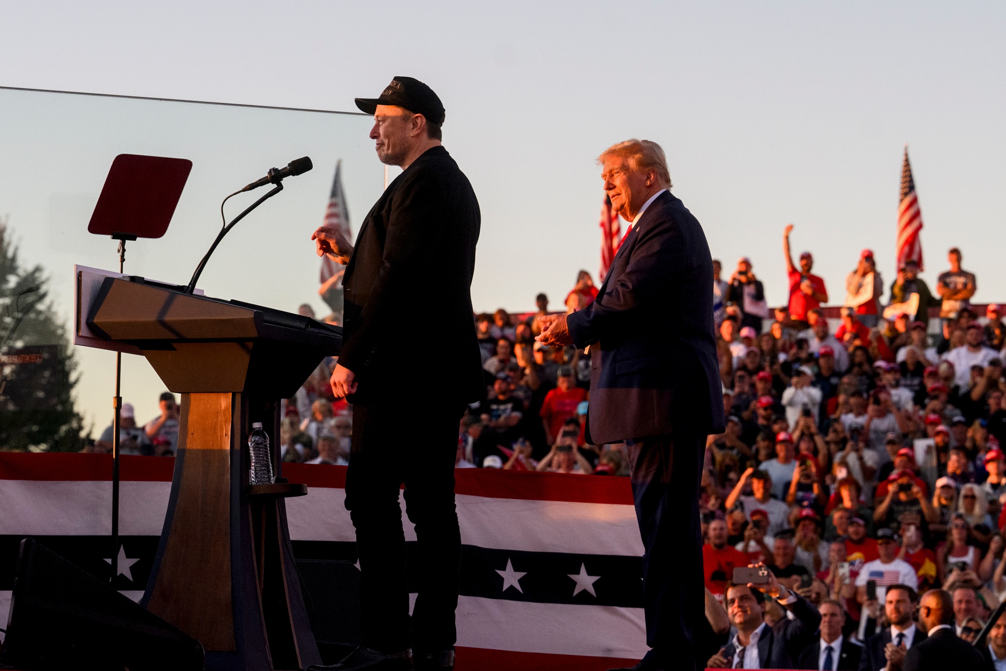 Elon Musk and Donald Trump during a campaign event in Butler, Pennsylvania.