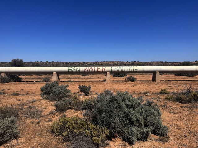 "Ban Water Trading" tagged on a pipeline