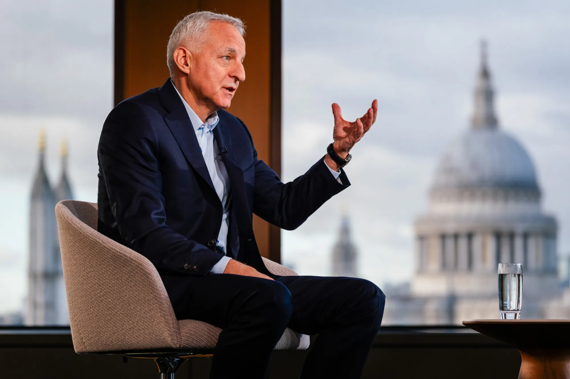 Tufan Erginbilgic, chief executive officer of Rolls-Royce Holdings Plc, during a Bloomberg Television interview in London, UK, on Friday, Nov. 22, 2024. “By the end of next year, we will have a very competitive product and then we are going to push that product because it’s a very good product. But durability has been the issue,” Erginbilgic said.