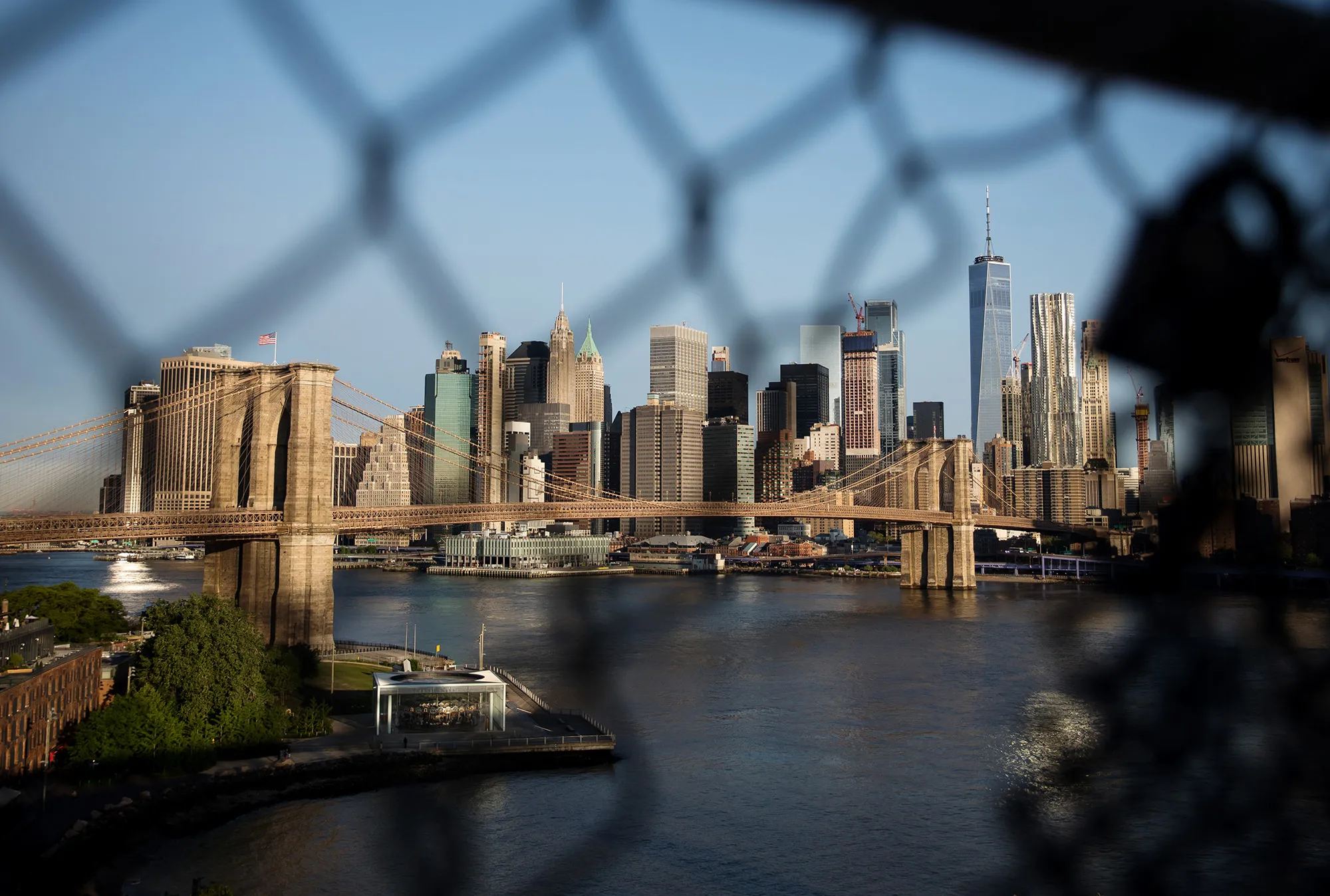 Buildings stand in lower Manhattan in New York.