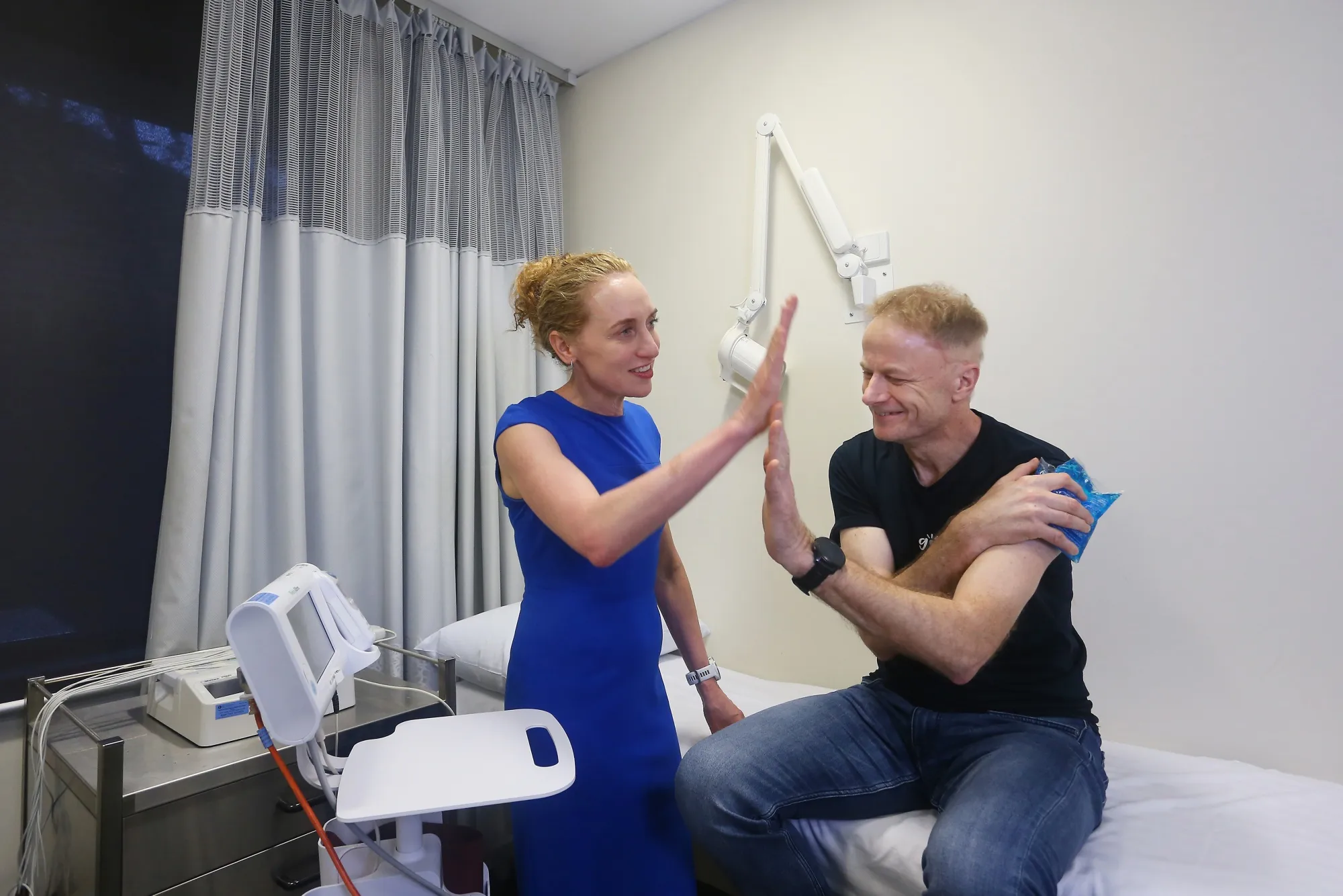 Georgina Long and Richard Scolyer, following a treatment session on Oct. 5.
