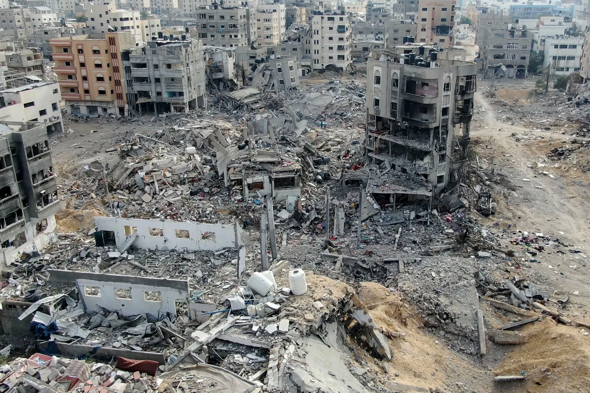 Destroyed buildings following Israeli bombardments in&nbsp;Beit Lahia in the northern Gaza Strip.