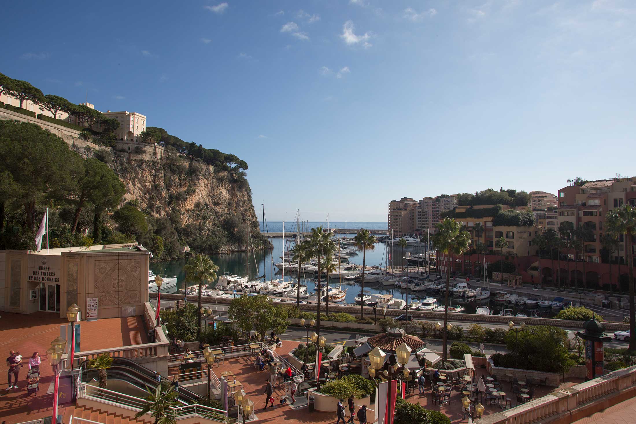The Prince’s Palace on the top left, overlooking Monaco’s Fontvieille port.