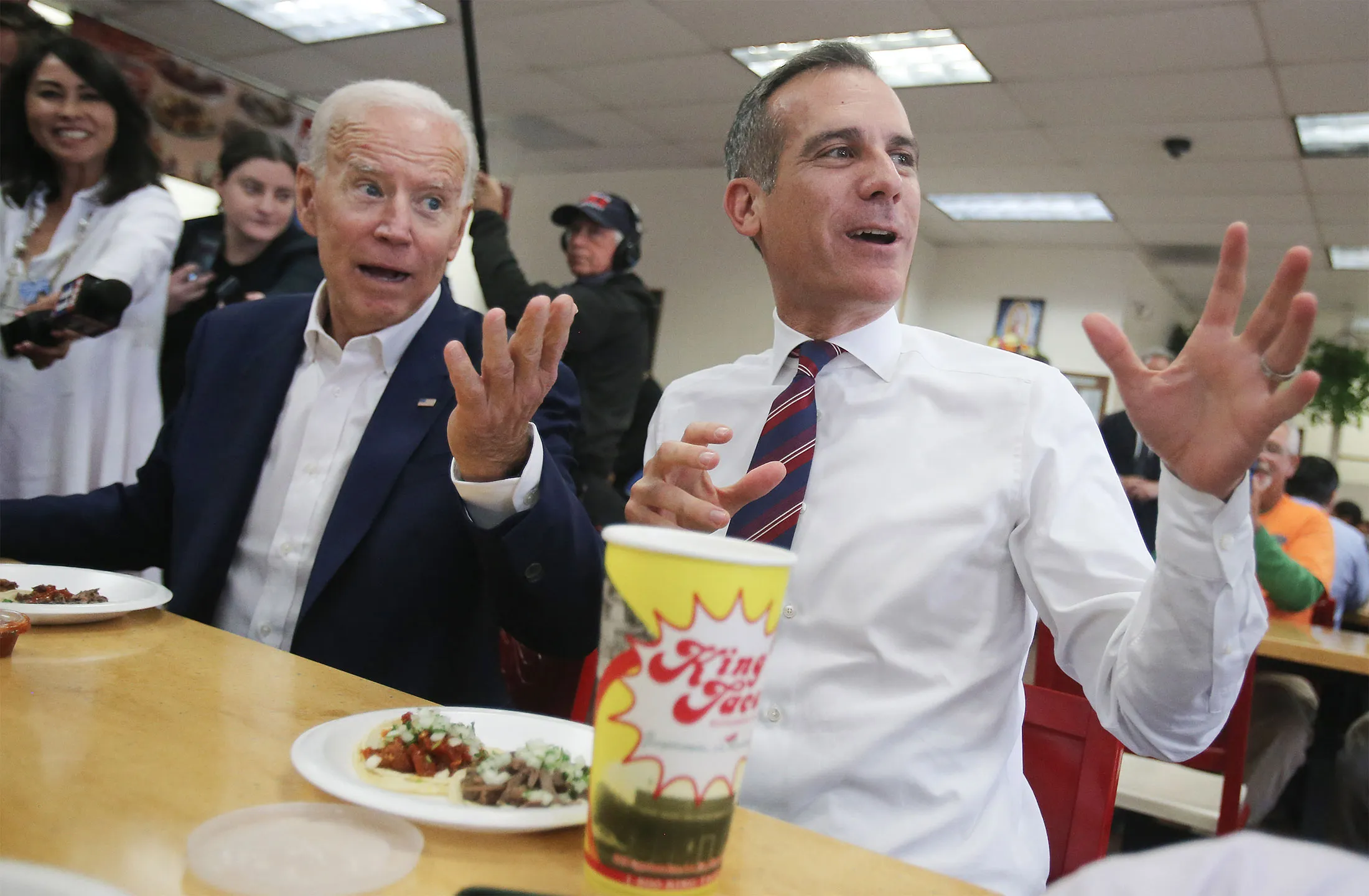 Joe Biden and Los Angeles Mayor Eric Garcetti in Los Angeles on May 8, 2019.