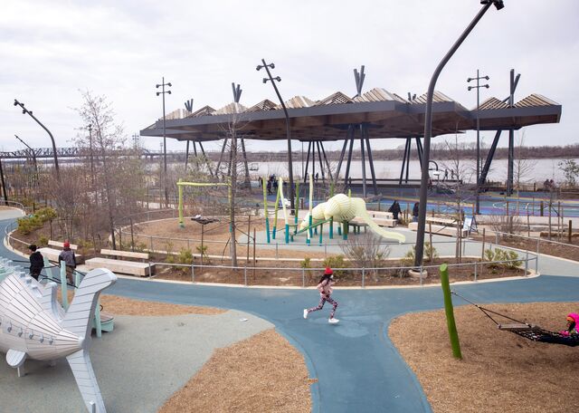 Children play at the playground at Tom Lee Park in downtown Memphis.