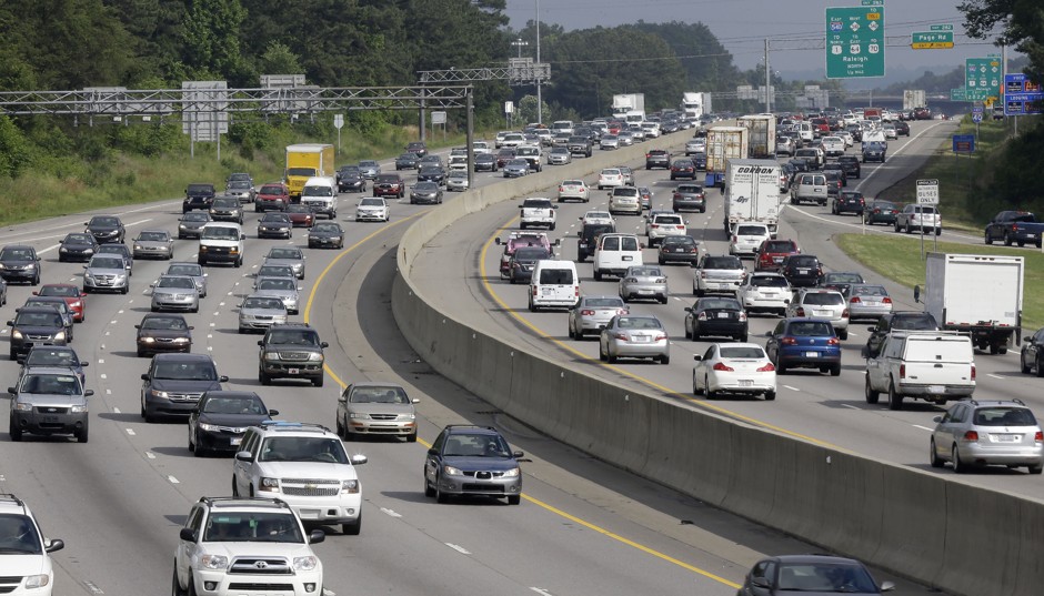 Rush-hour traffic fills Interstate 40 near North Carolina's Research Triangle.