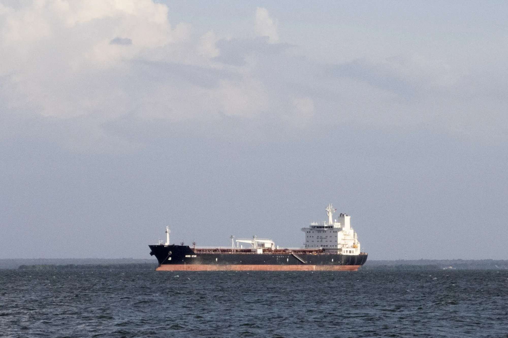 An oil tanker on Lake Maracaibo, Zulia State, Venezuela.