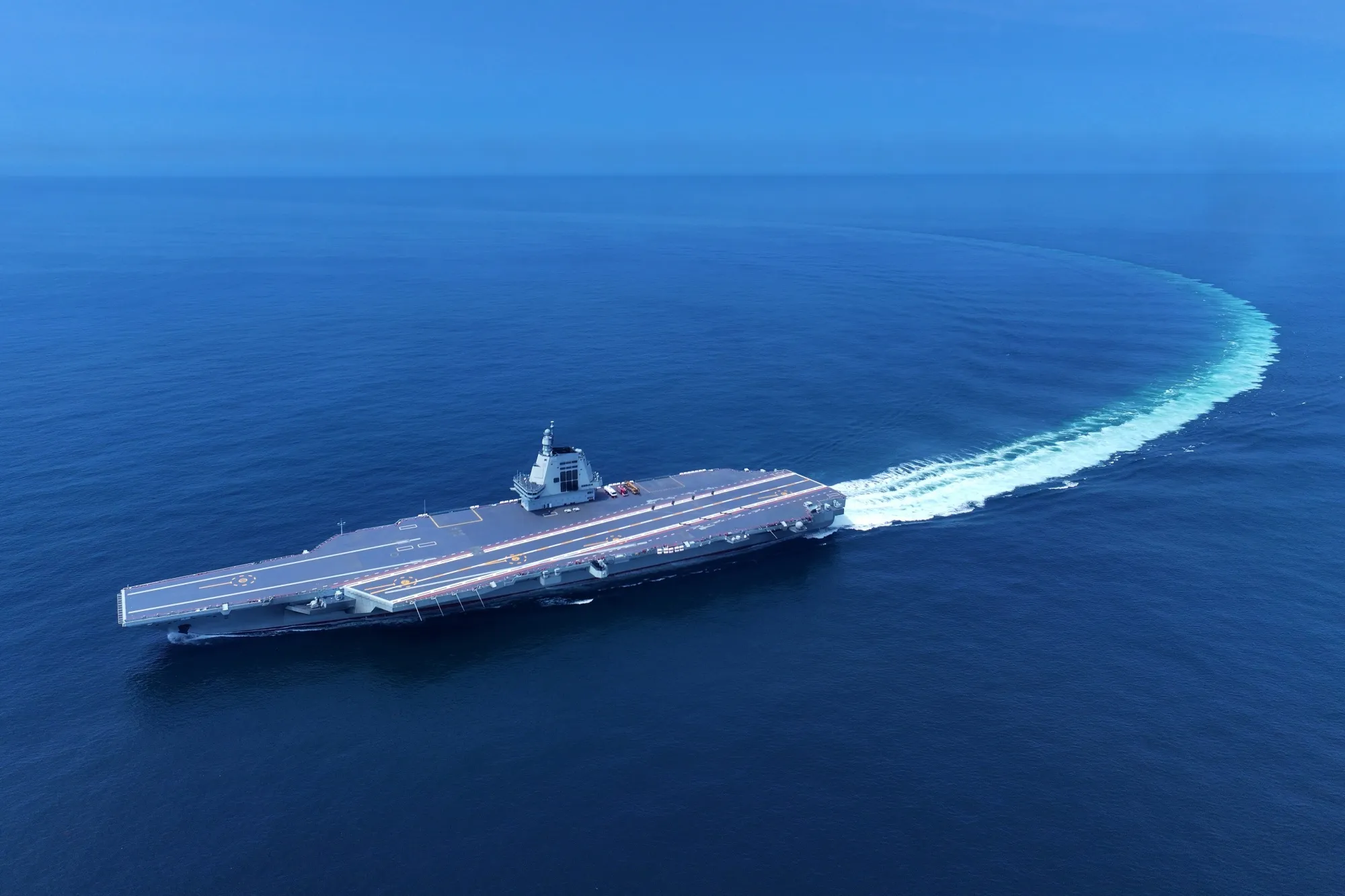 The Fujian aircraft carrier in a file photo in Shanghai in May 2024.