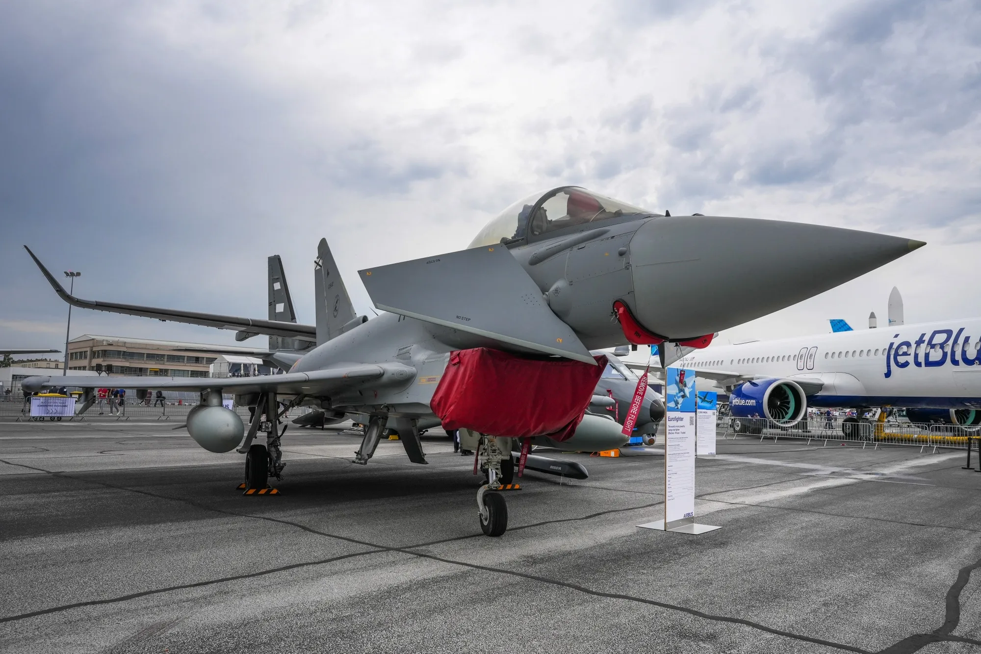 A Eurofighter Typhoon fighter jet.