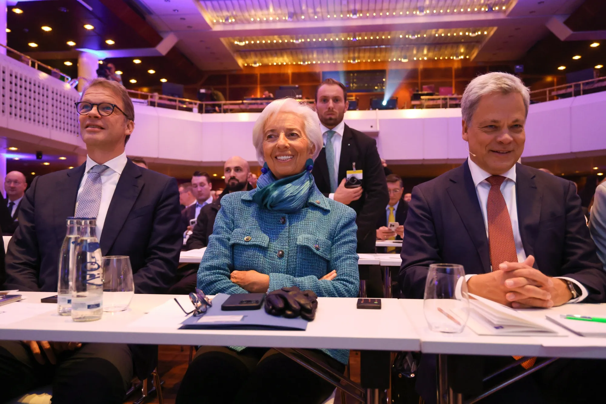 Christine Lagarde, center, during the Frankfurt European Banking Congress on Nov. 17.