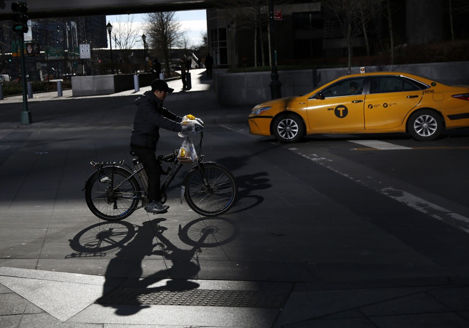 Large numbers of e-bikes are used by delivery workers in New York City. But they're not technically legal.  