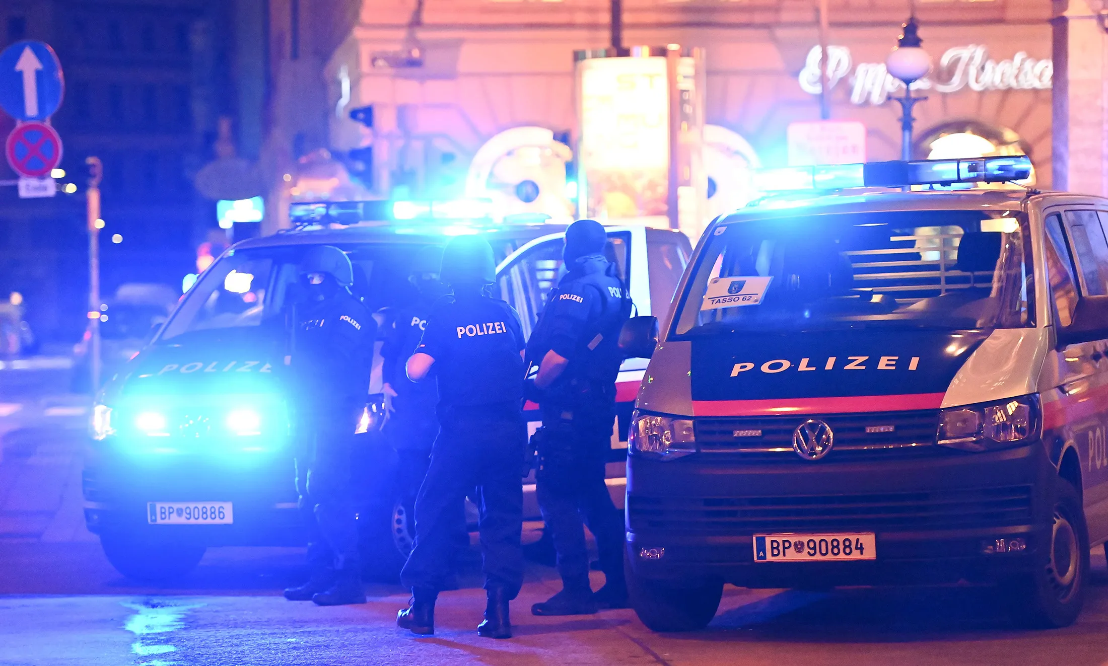 Police officers in central Vienna following the attack on Monday.