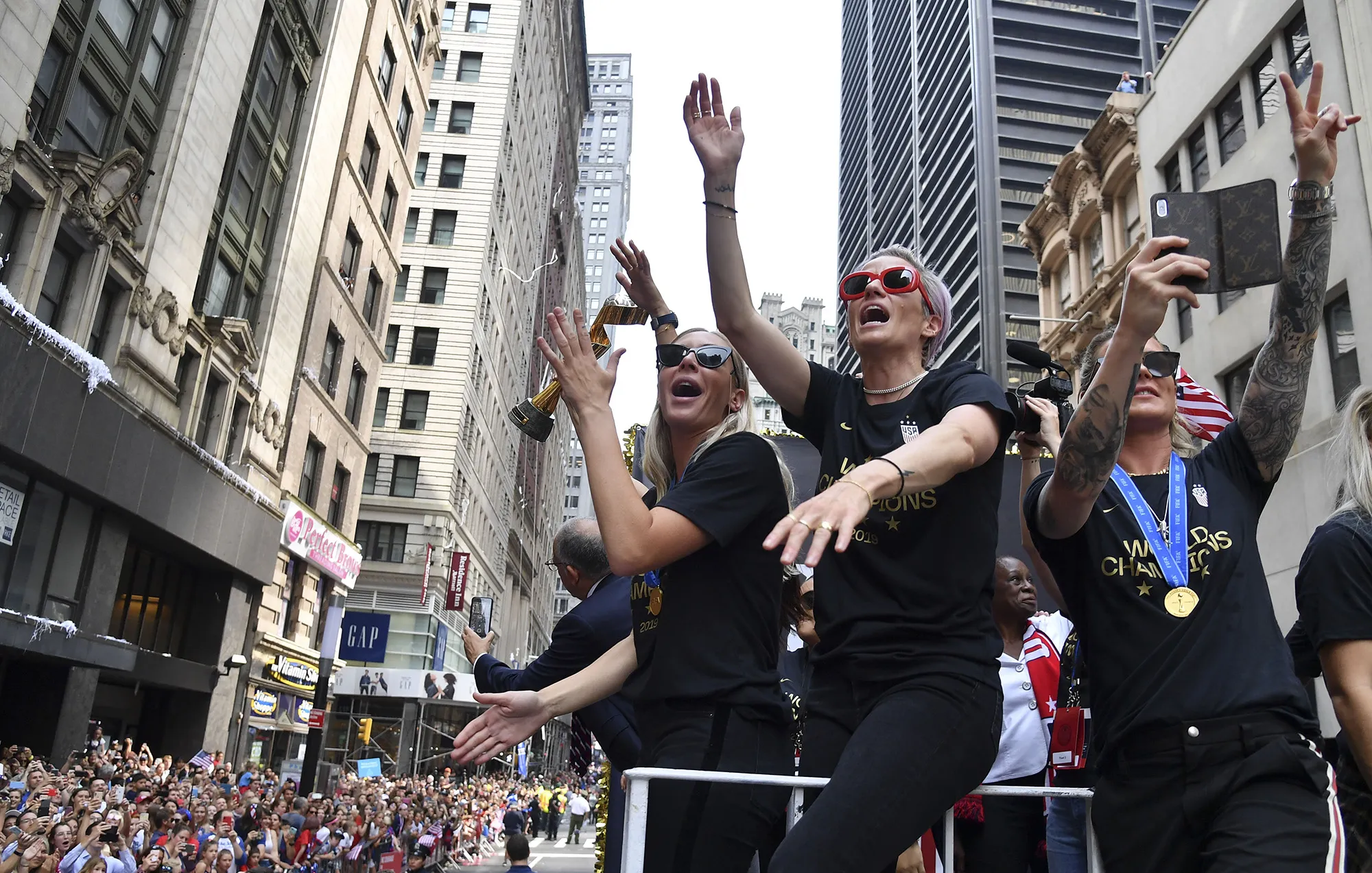 Members of the World Cup-winning U.S. women's soccer team take part in a ticker tape parade&nbsp;in New York on July 10, 2019.