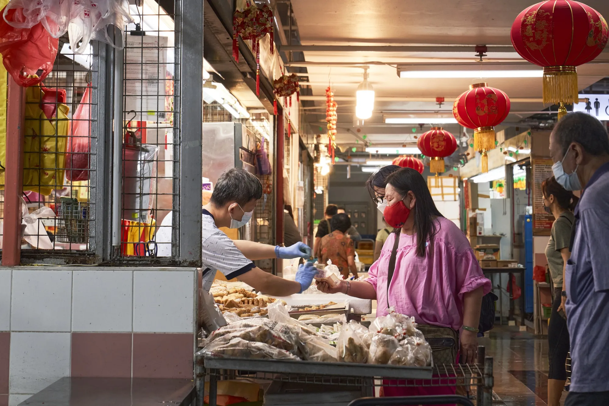 Shoppers at Chinatown Food Complex and Market in Singapore.