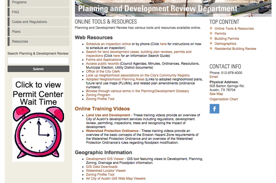 Austin's Planning and Development Review Department was singled out for its excellent use of online services.