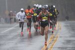 Yuki Kawauchi of Japan runs along the route of the Boston Marathon on April 16, 2018.