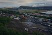 Kiruna, Sweden, and the Kirunavaara mine. Historic houses have been moved to what will be a new part of town.