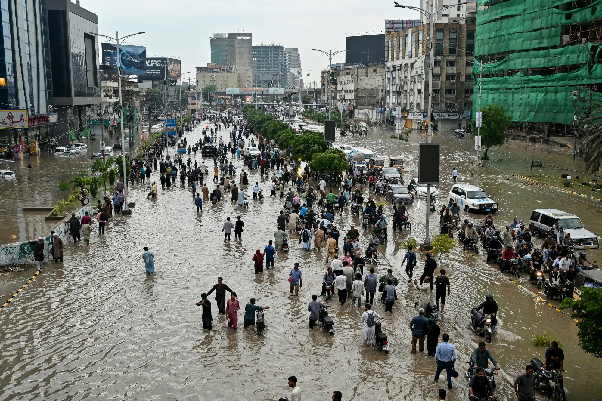 A flooded street after heavy rainfall in Karachi, Pakistan, on Aug. 19.