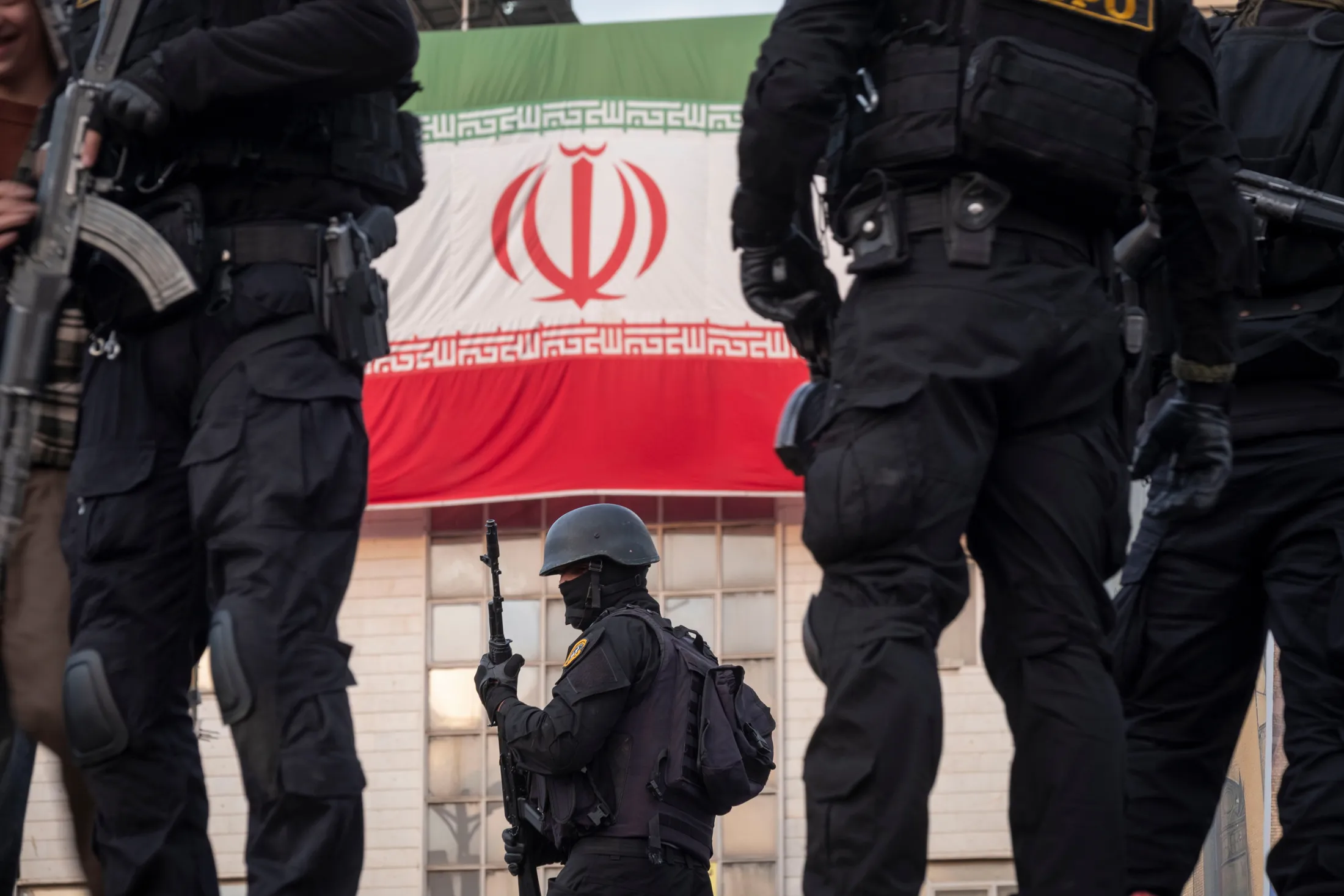Armed police during a pro-government rally in Tehran, on Jan. 12.