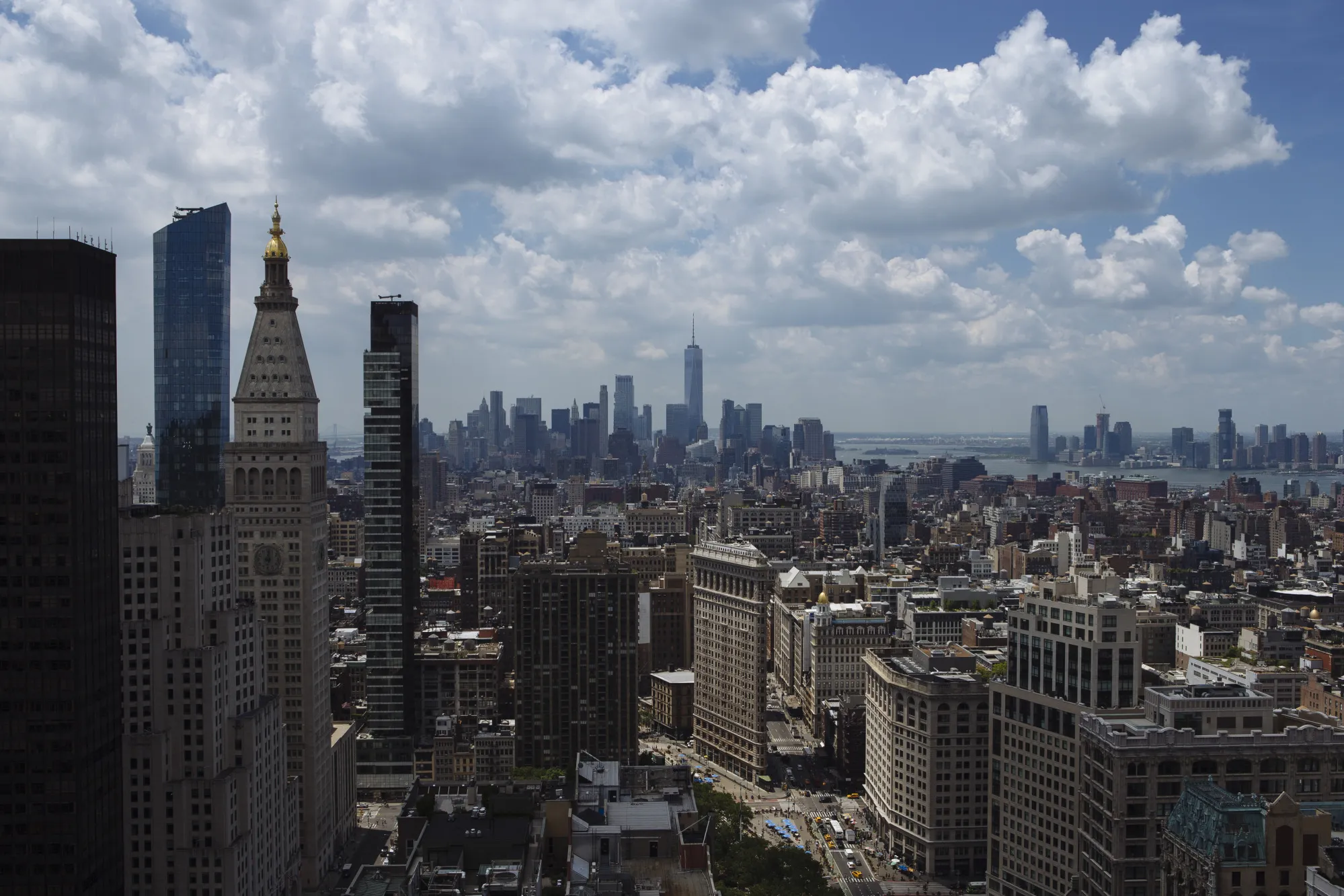 The downtown skyline is seen from a luxury condominium building under construction&nbsp; in New York.