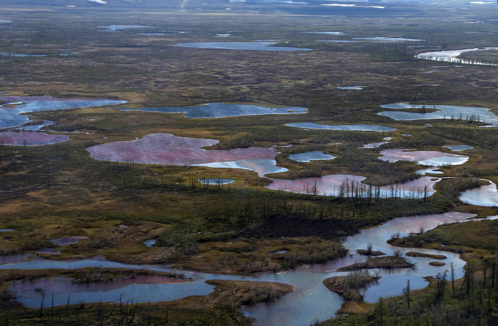 A polluted river following a diesel spill outside Norilsk, Russia, on June 6.
