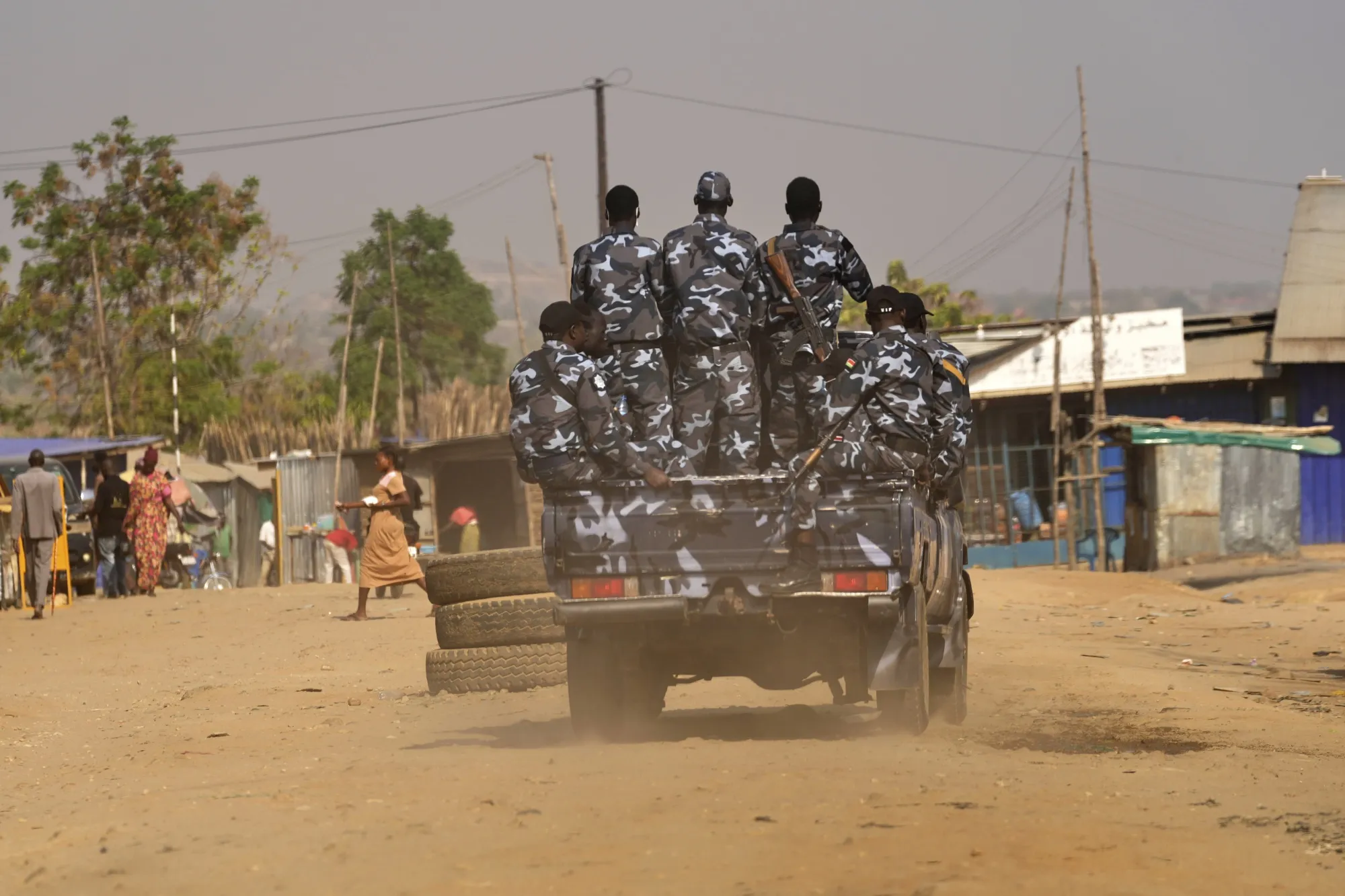 Soldiers patrol the streets in Juba, South Sudan.