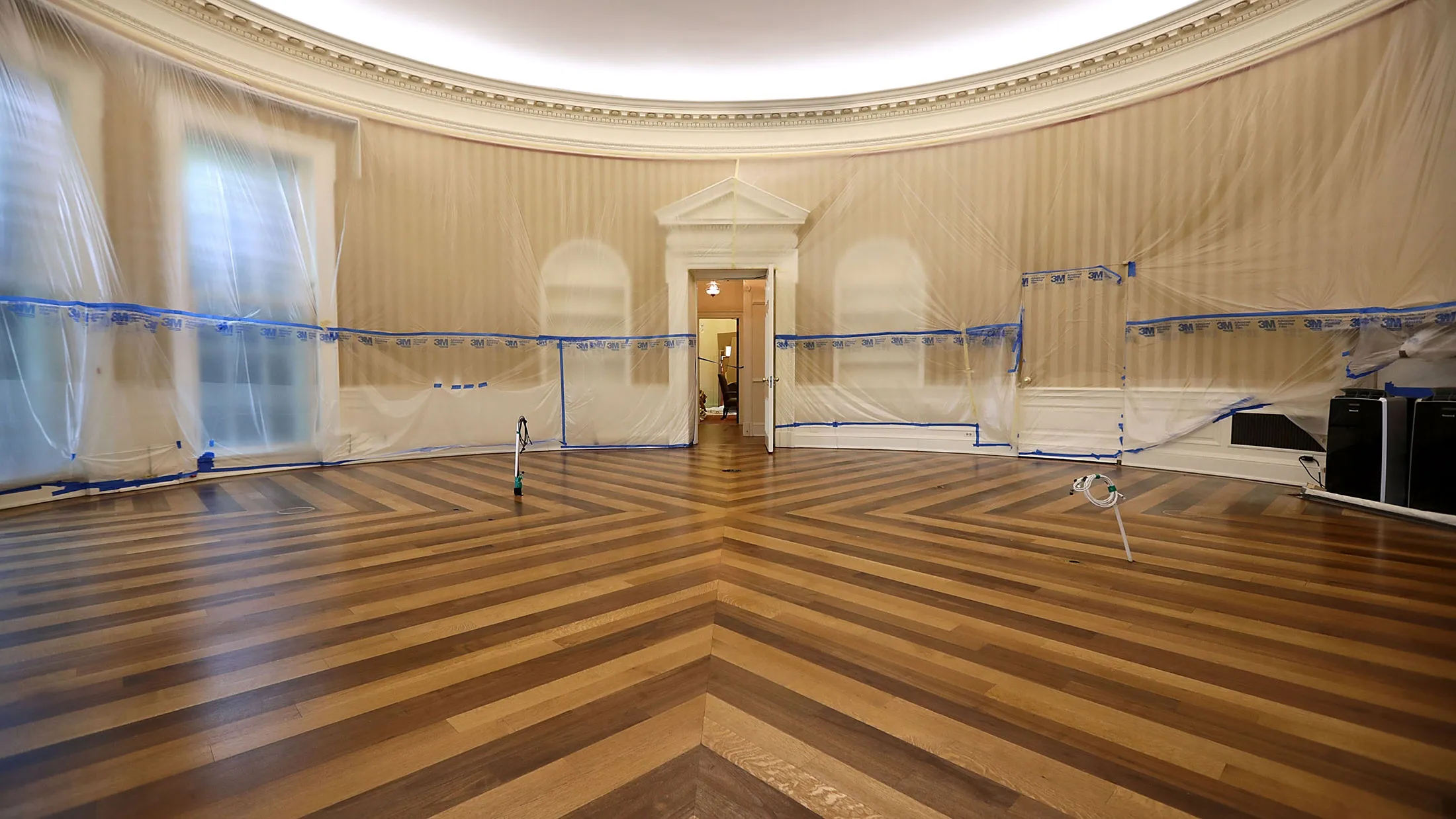 The Oval Office sits empty during renovation work at the White House on Aug. 11, 2017, in Washington.
