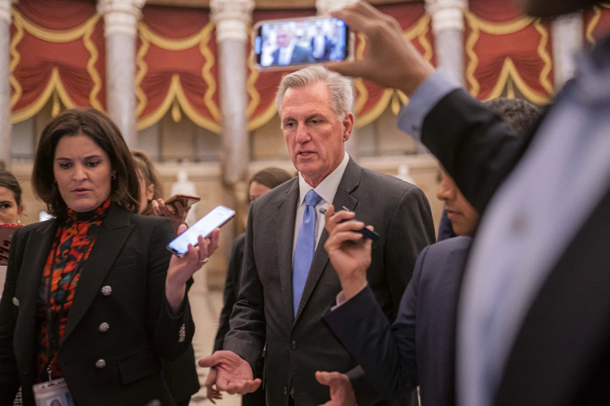 US House Speaker Kevin McCarthy, a Republican from California, walks from his office to the House floor at the US Capitol in Washington, DC, US, on Monday, Jan. 9, 2023.&nbsp;