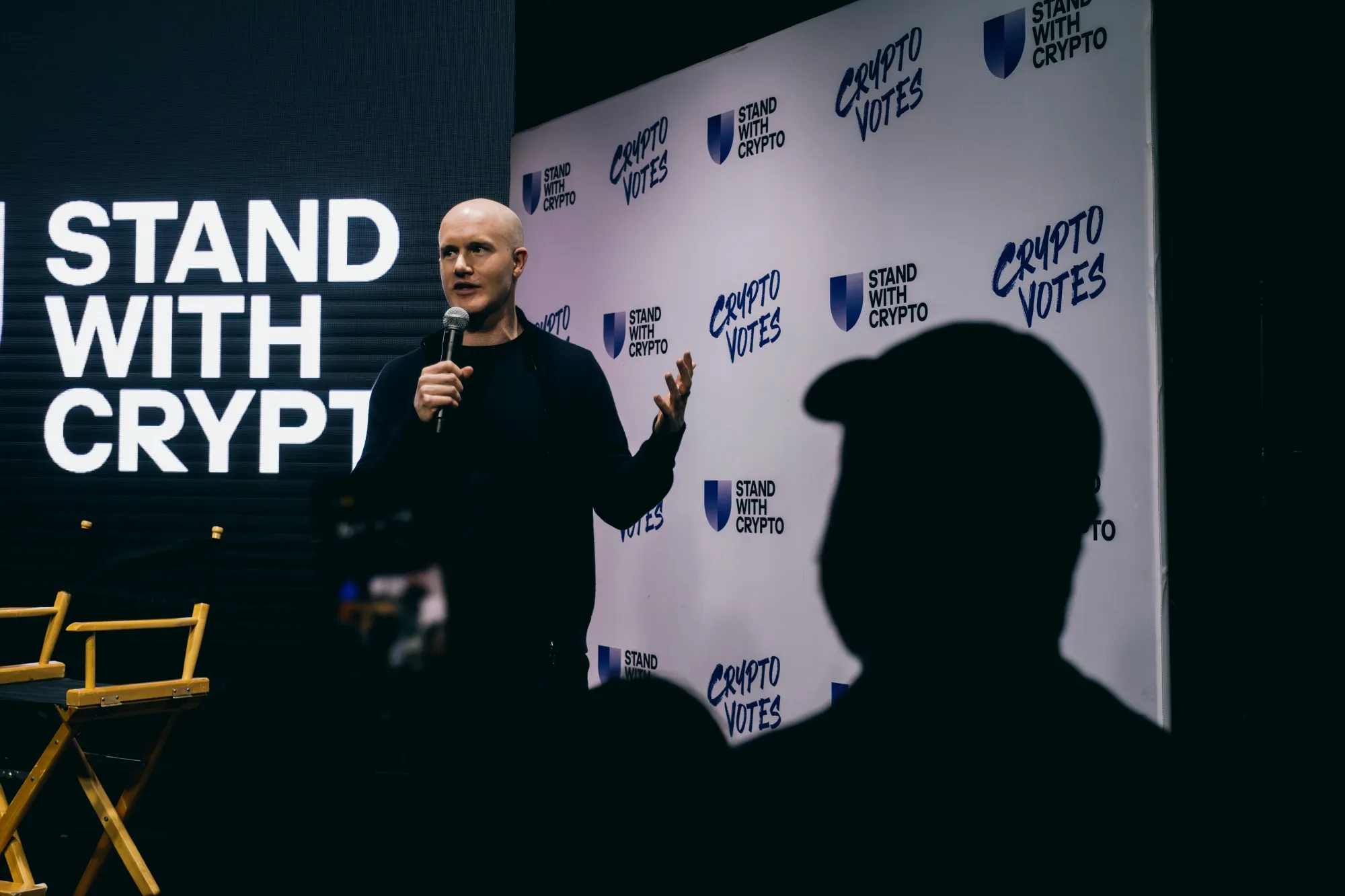 Coinbase CEO Brian Armstrong&nbsp;speaks during a "Stand With Crypto"&nbsp;get-out-the-vote rally in Los Angeles last year.