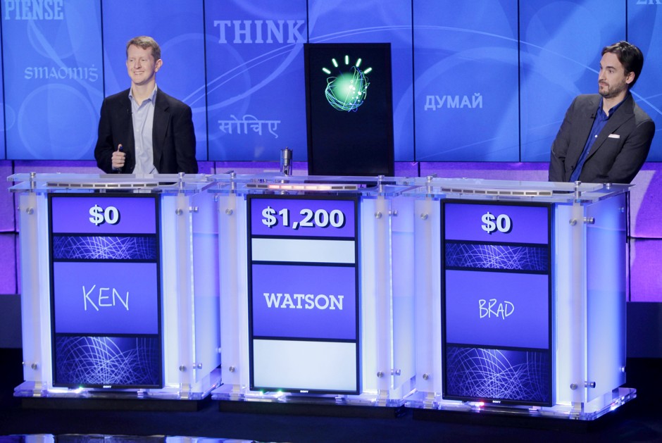 Human 'Jeopardy!' champions Ken Jennings and Brad Rutter face off against IBM's computer in 2011.
