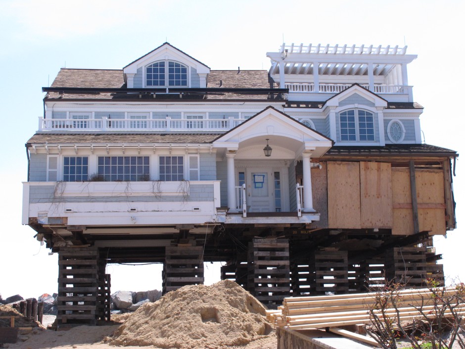 A house on New Jersey's beachfront is being elevated to protect against future storms.
