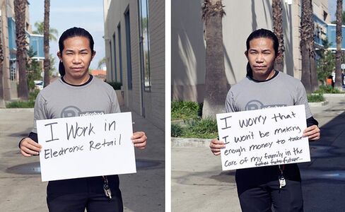 Phi Long Do, 26, of Rosemead, Calif., earns $8 an hour helping customers at an electronics store. Click to view: Ten Workers on Living on the Minimum Wage