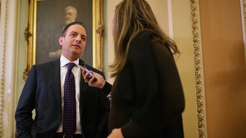 Republican National Committee Chairman Reince Priebus talks to a reporter after attending the weekly Republican Senate policy luncheon at the U.S. Capitol on Feb. 3, 2015, in Washington.